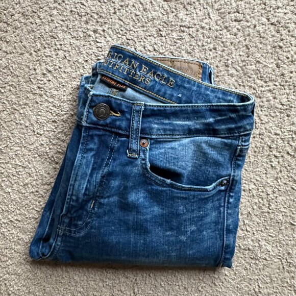 American Eagle Jeans Mens 28x29 Slim Straight Blue Light Wash Denim Mid Rise - Picture 14 of 14